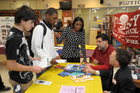 Students (from left) Kessler and Geimal Moville, guidance counselor 