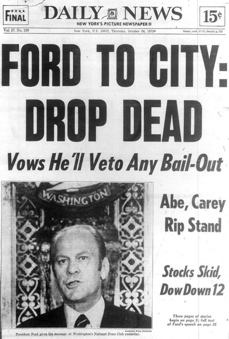 Ford to NYC - Drop Dead Daily News Cover