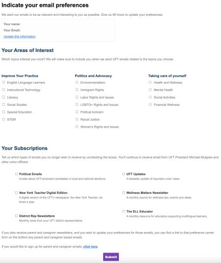 email preferences checklist