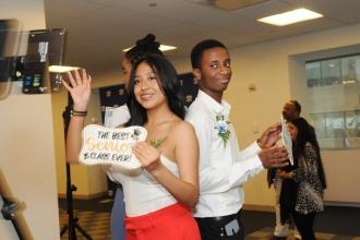 Two students show take a photo at the 2024 UFT Albert Shanker Scholarship Awards.
