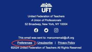 uft email footer with preferences circled